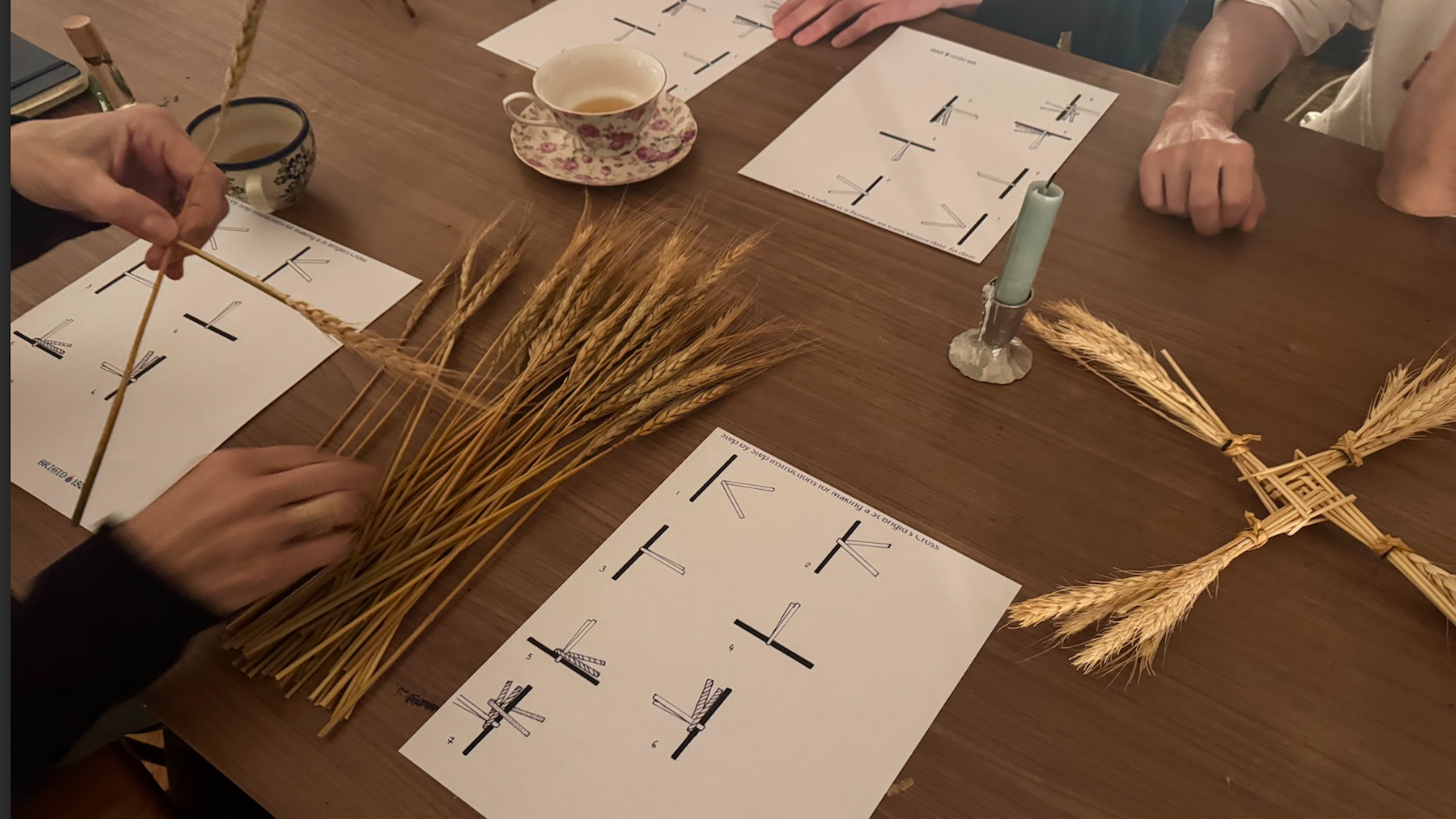 Fashioning Wheat Stalks into Brigid’s Cross, An Imbolc Tradition